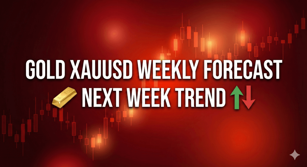 Gold XAUUSD weekly analysis chart with red theme