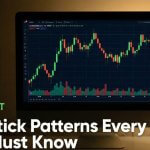 Computer screen displaying candlestick patterns on a Forex chart during Pakistan evening trading session (20:00 PKT), showing technical analysis for Gold and currency pairs.