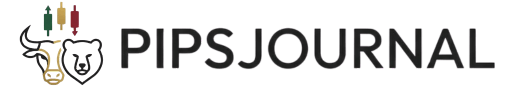Pips Journal website top bar banner featuring the brand logo on a minimal dark navy and gold background with subtle trading chart lines.