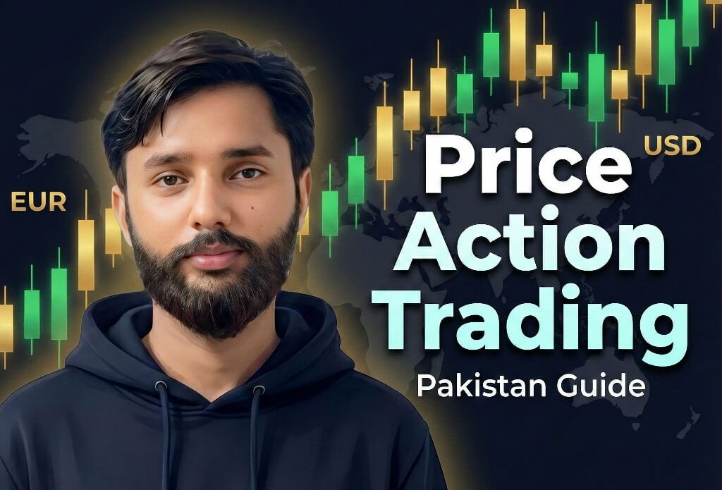 Price action trading Pakistan with candlestick chart, support resistance levels, and Pakistani trader learning technical analysis.