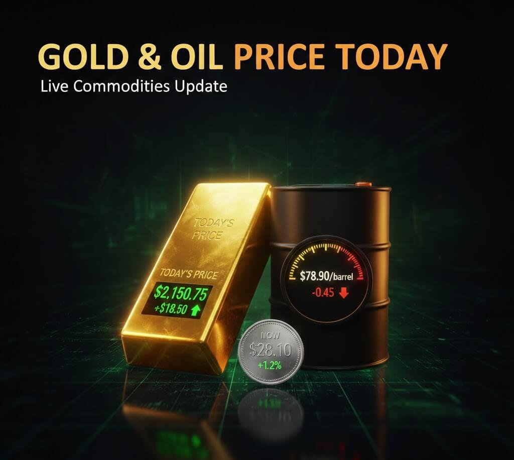 Gold price today Pakistan showing live XAU/USD and crude oil prices with analysis
